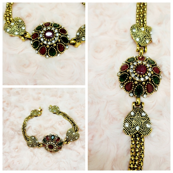 Vintage, rustic golden bracelet, embellished with agate and resin gems - Picture 6 of 11